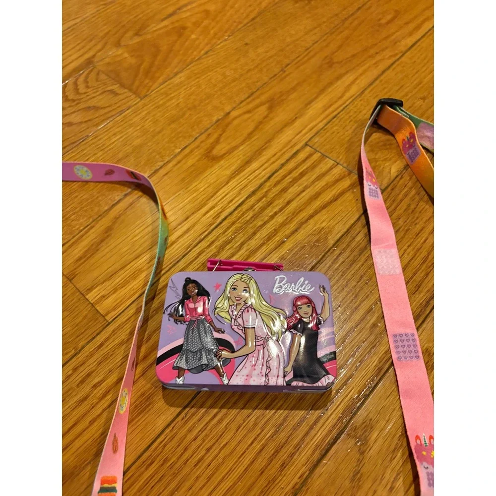 Kids Pop It Purse Set Unicorn Ice Cream‎ Hamburger Bag & Barbie Tin Lunch Box